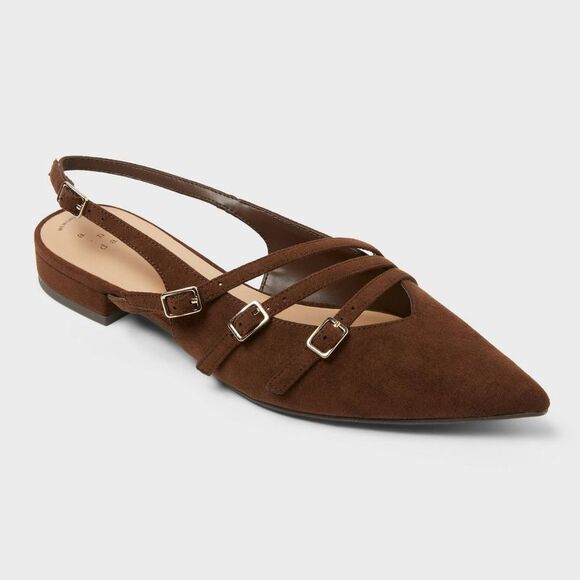 A New Day Shoes - Open Box - A New Day - Women's Twiggy Multi Buckle Mini Heel Flats with M Brown